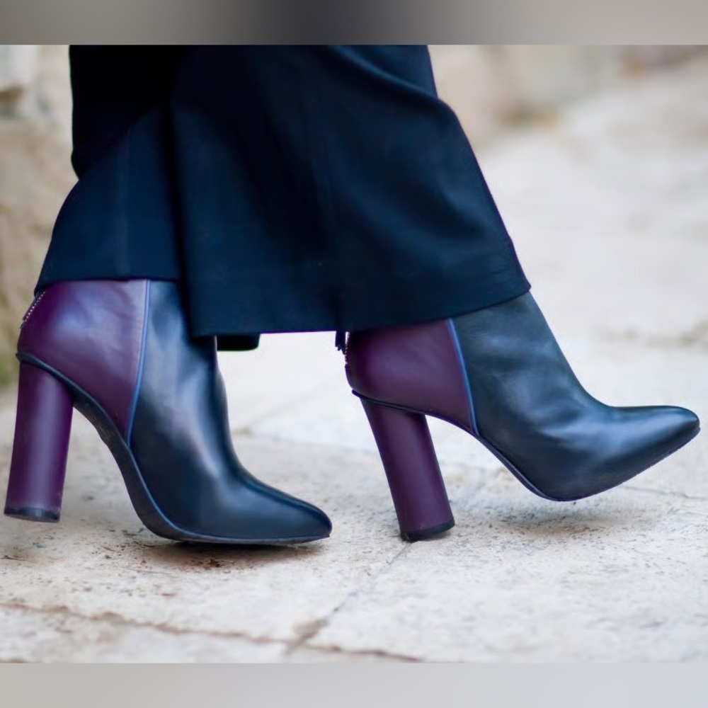 NEW Cabi Leather Booties, Black and Mulberry Colorblock | Size 10
